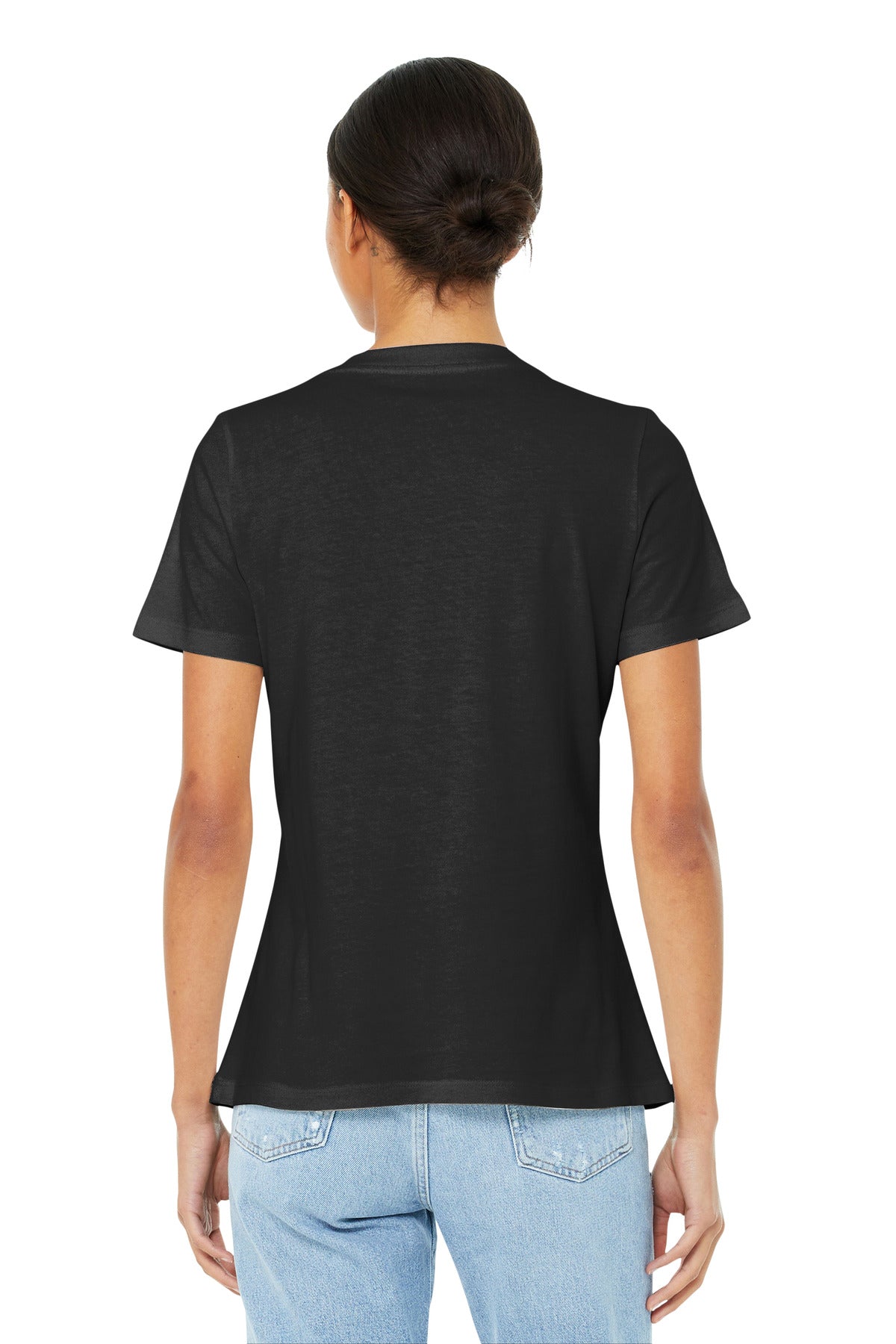 BELLA+CANVAS  Women's Relaxed Jersey Short Sleeve V-Neck Tee. BC6405 Black