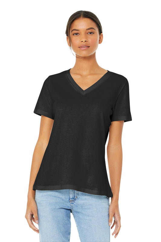 BELLA+CANVAS  Women's Relaxed Jersey Short Sleeve V-Neck Tee. BC6405 Black