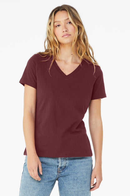 Bella+Canvas Women's Relaxed Jersey Short Sleeve V-Neck Tee BC6405 Maroon