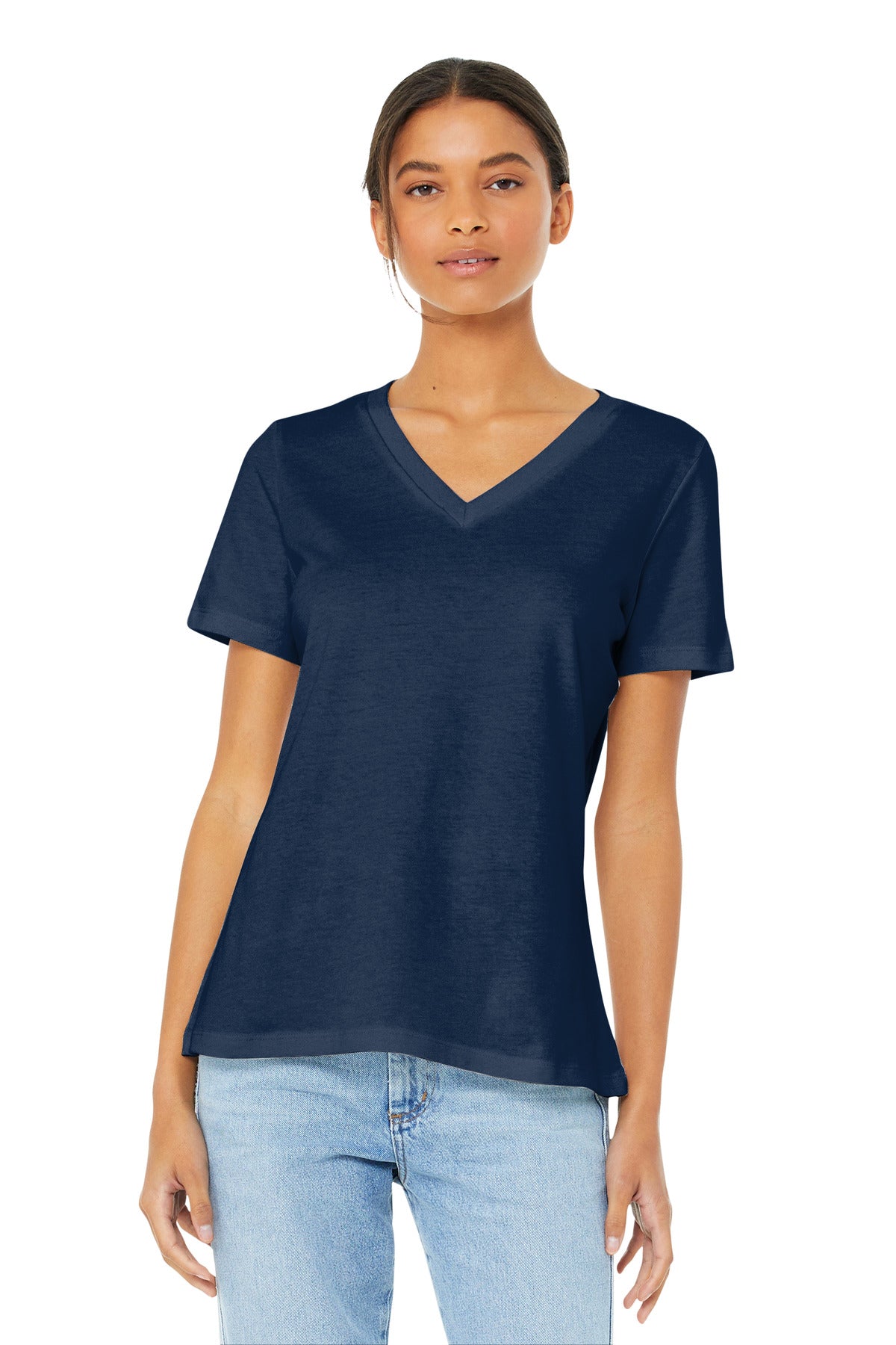 BELLA+CANVAS  Women's Relaxed Jersey Short Sleeve V-Neck Tee. BC6405 Navy