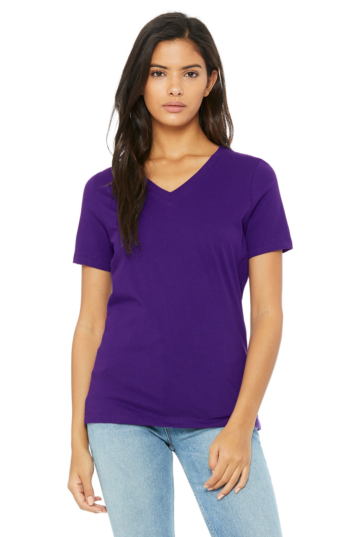 Bella+Canvas Women's Relaxed Jersey Short Sleeve V-Neck Tee BC6405 Team Purple