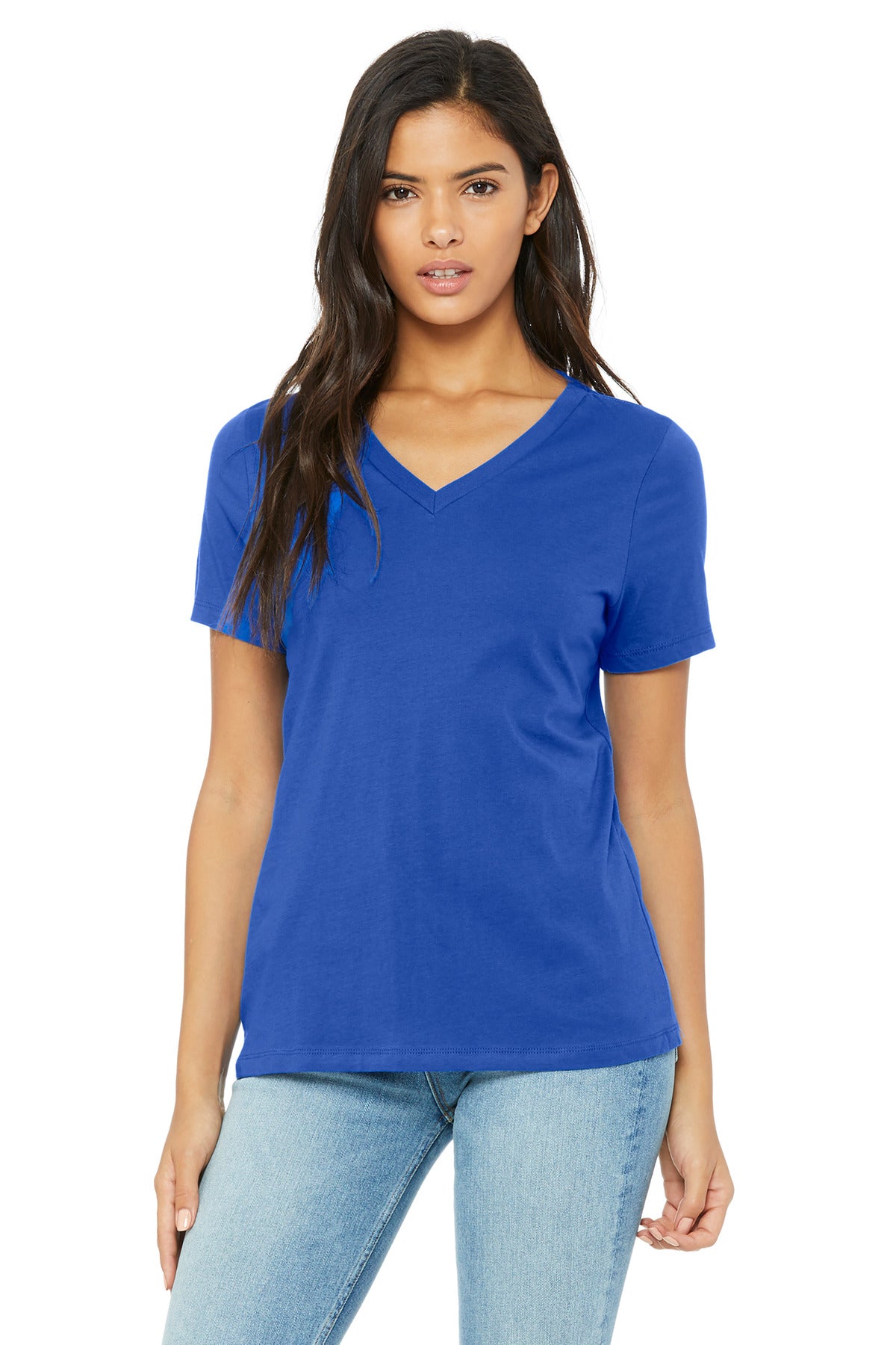 Bella+Canvas Women's Relaxed Jersey Short Sleeve V-Neck Tee BC6405 True Royal