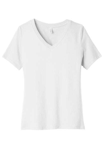 BELLA+CANVAS  Women's Relaxed Jersey Short Sleeve V-Neck Tee. BC6405 White
