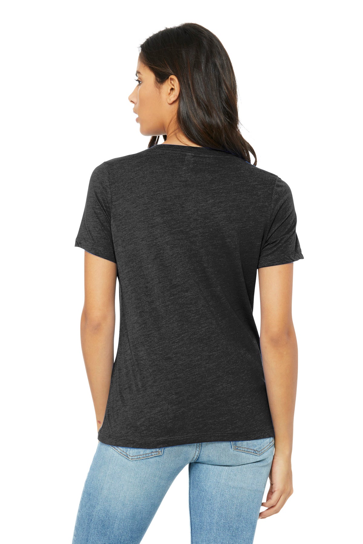BELLA+CANVAS Women's Relaxed Triblend V-Neck Tee BC6415 Charcoal-Black Triblend