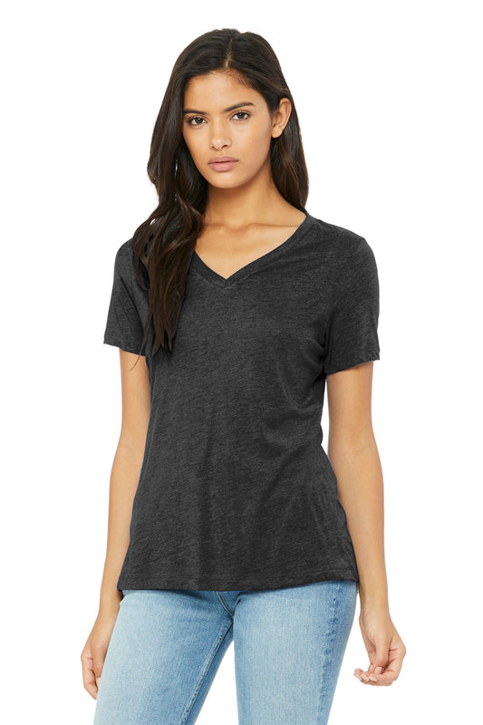 BELLA+CANVAS Women's Relaxed Triblend V-Neck Tee BC6415 Charcoal-Black Triblend
