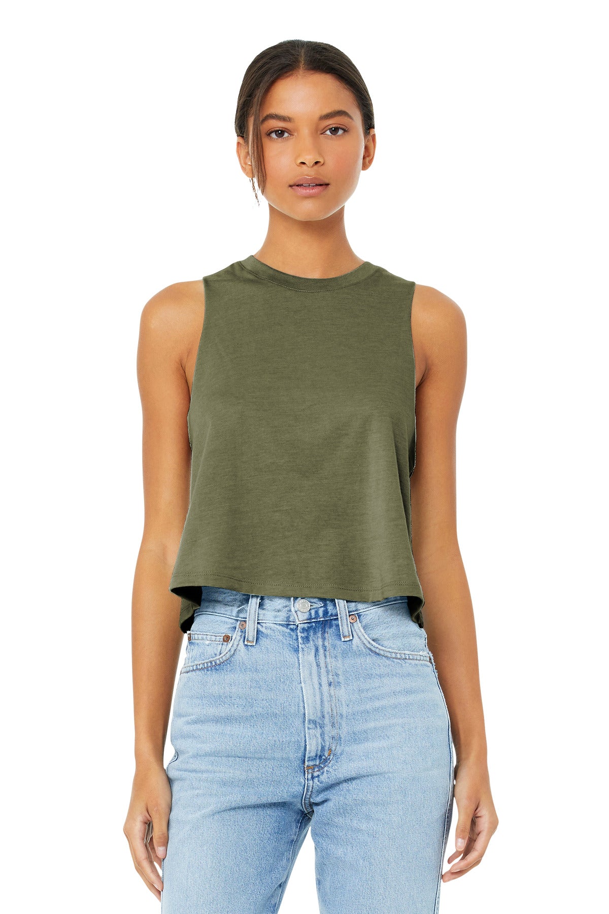 BELLA+CANVAS  Women's Racerback Cropped Tank. BC6682 Heather Olive