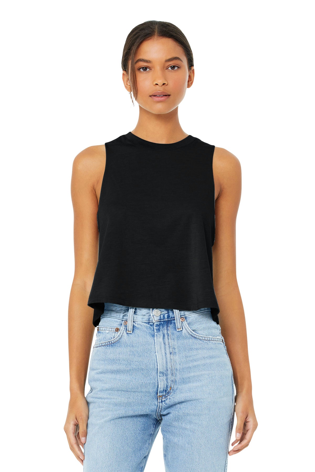 BELLA+CANVAS  Women's Racerback Cropped Tank. BC6682 Solid Black Blend