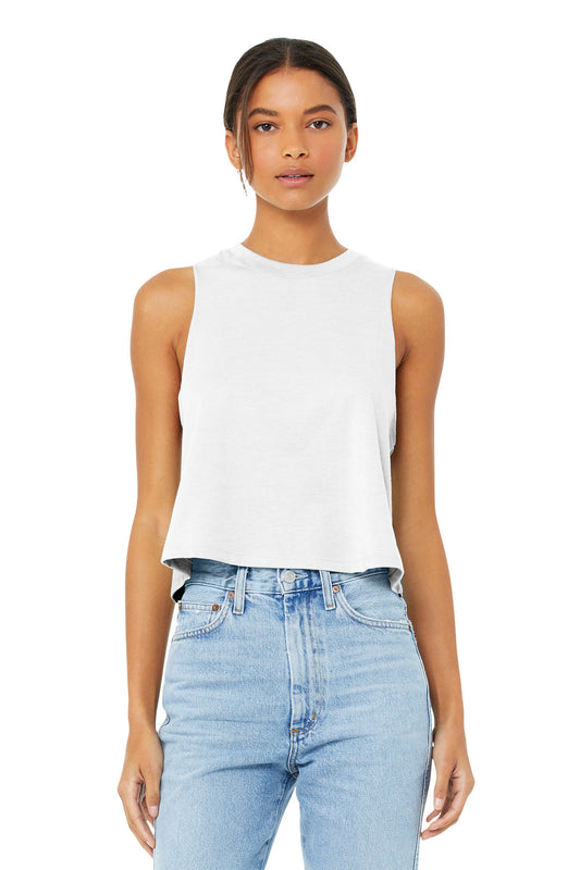 BELLA+CANVAS  Women's Racerback Cropped Tank. BC6682 Solid White Blend