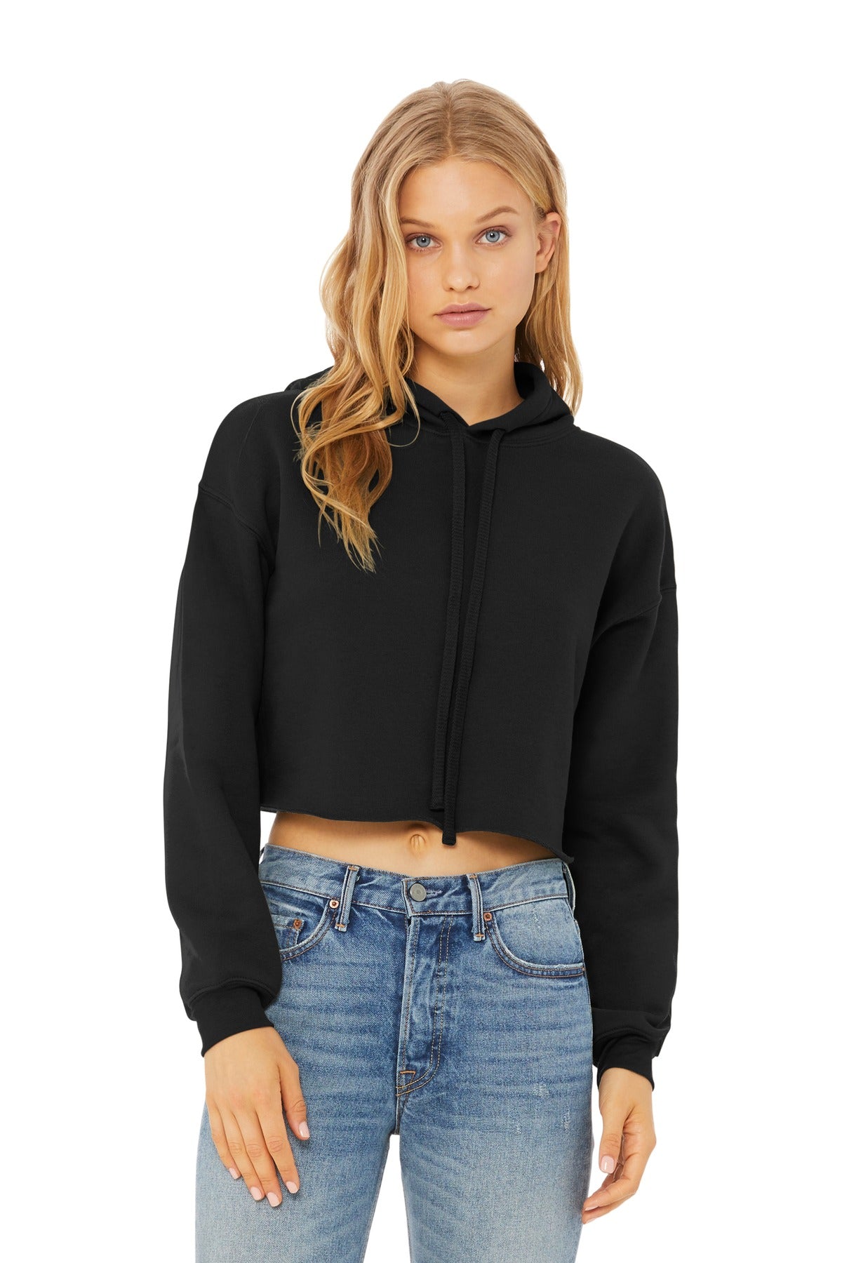 BELLA+CANVAS  Women's Sponge Fleece Cropped Fleece Hoodie. BC7502 Black