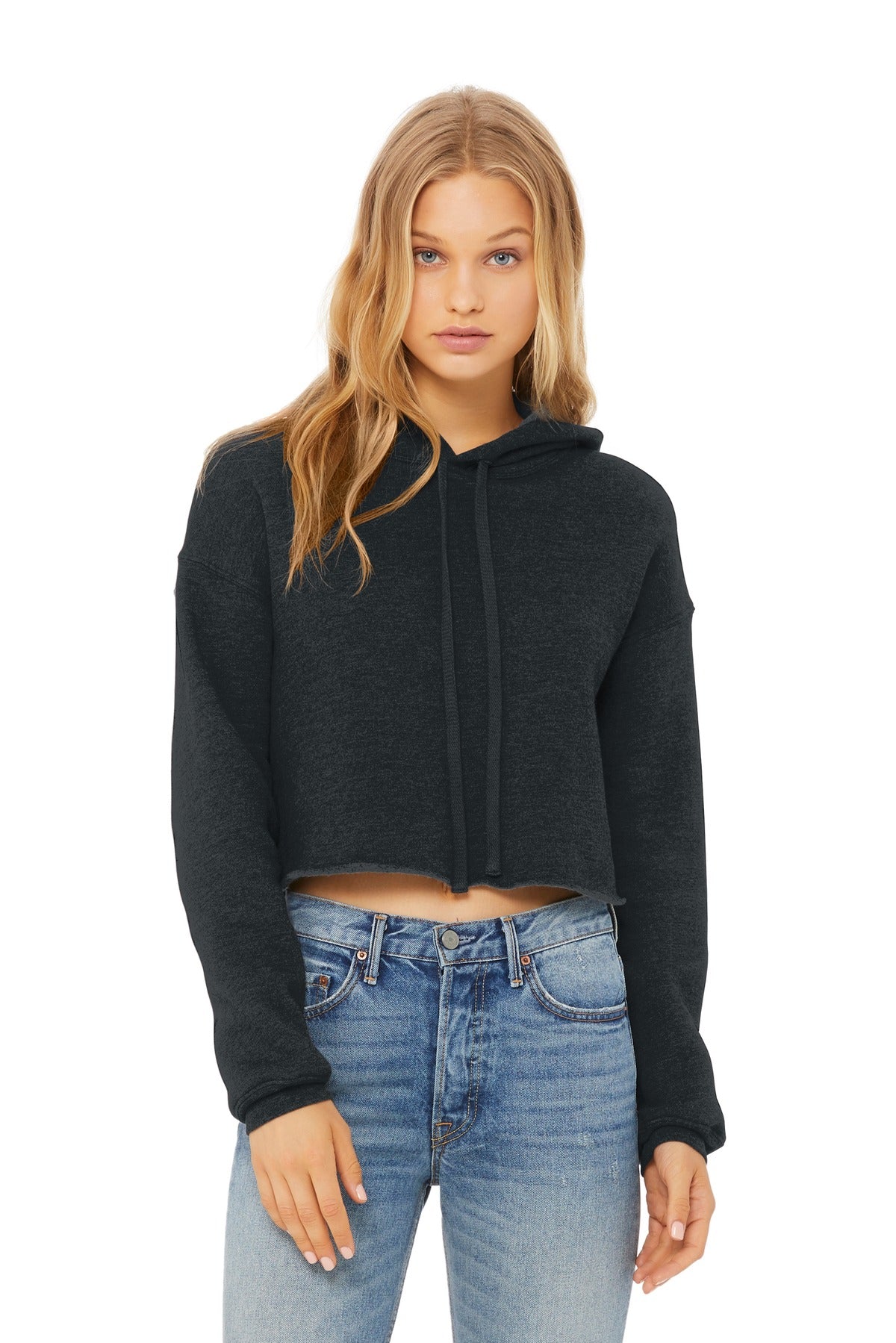BELLA+CANVAS  Women's Sponge Fleece Cropped Fleece Hoodie. BC7502 Dark Grey Heather