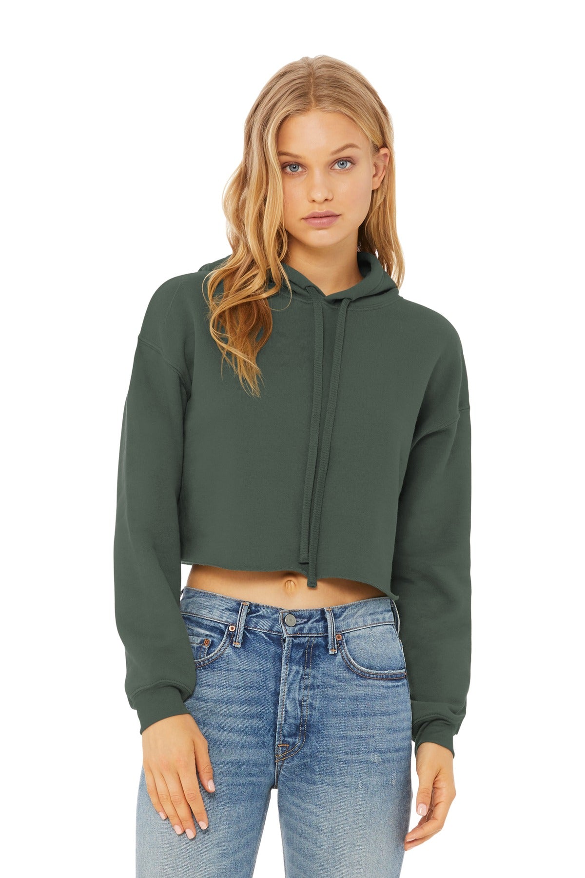 BELLA+CANVAS  Women's Sponge Fleece Cropped Fleece Hoodie. BC7502 Military Green