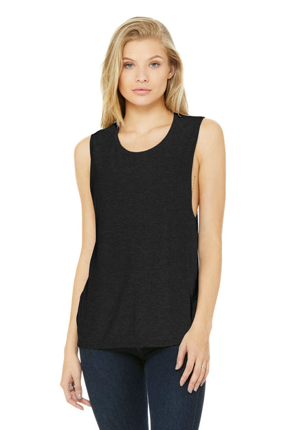 BELLA+CANVAS  Women's Flowy Scoop Muscle Tank. BC8803 Black Heather
