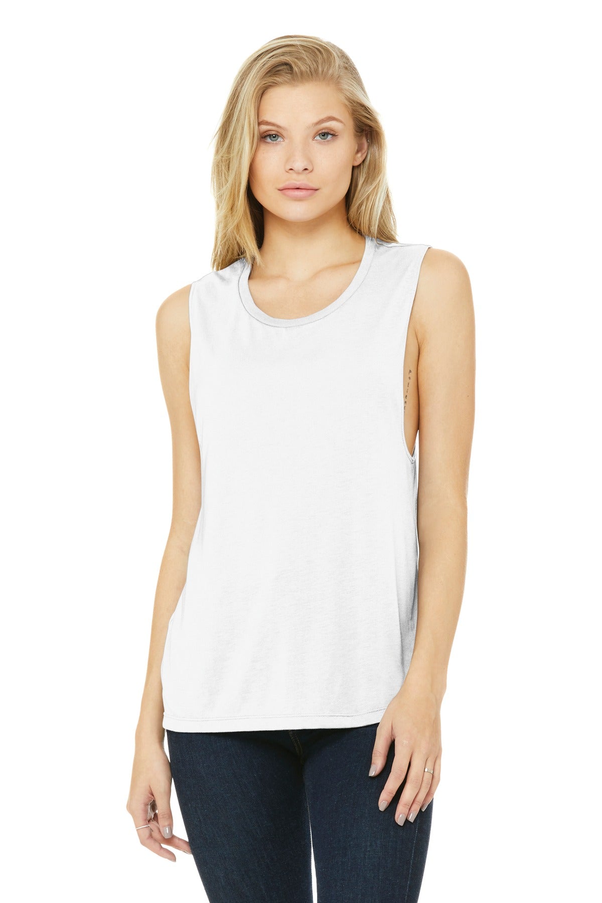 BELLA+CANVAS  Women's Flowy Scoop Muscle Tank. BC8803 White