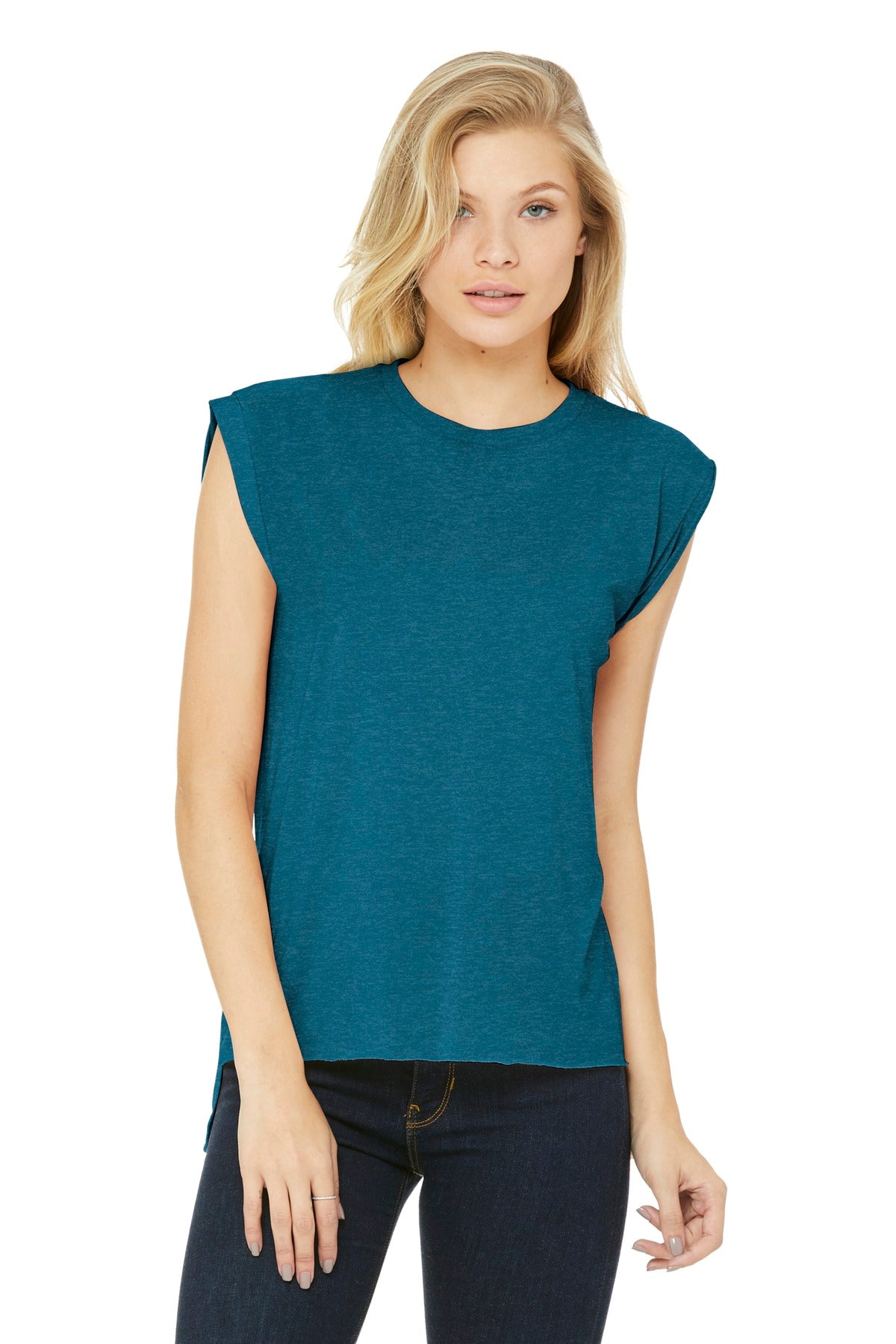 BELLA+CANVAS Women's Flowy Muscle Tee with Rolled Cuffs BC8804 Heather Deep Teal