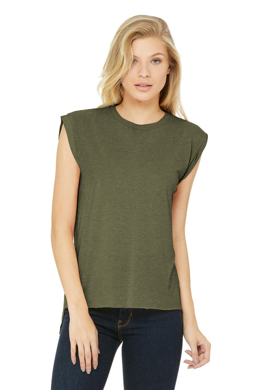 BELLA+CANVAS Women's Flowy Muscle Tee with Rolled Cuffs BC8804 Heather Olive