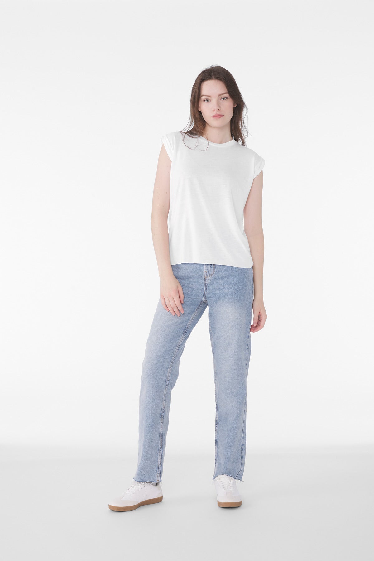 BELLA+CANVAS Women's Flowy Muscle Tee with Rolled Cuffs BC8804 White