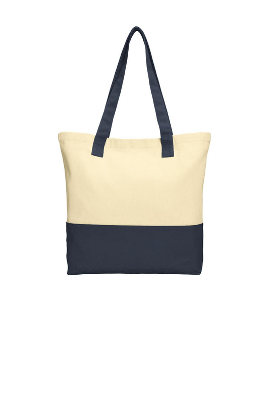 Port Authority Colorblock Cotton Tote BG414 Natural/ Navy