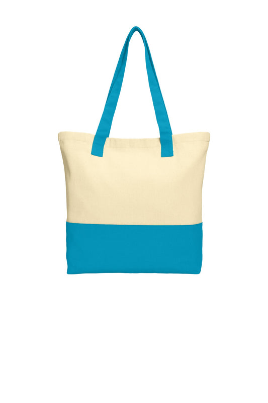 Port Authority Colorblock Cotton Tote BG414 Natural/ Turquoise