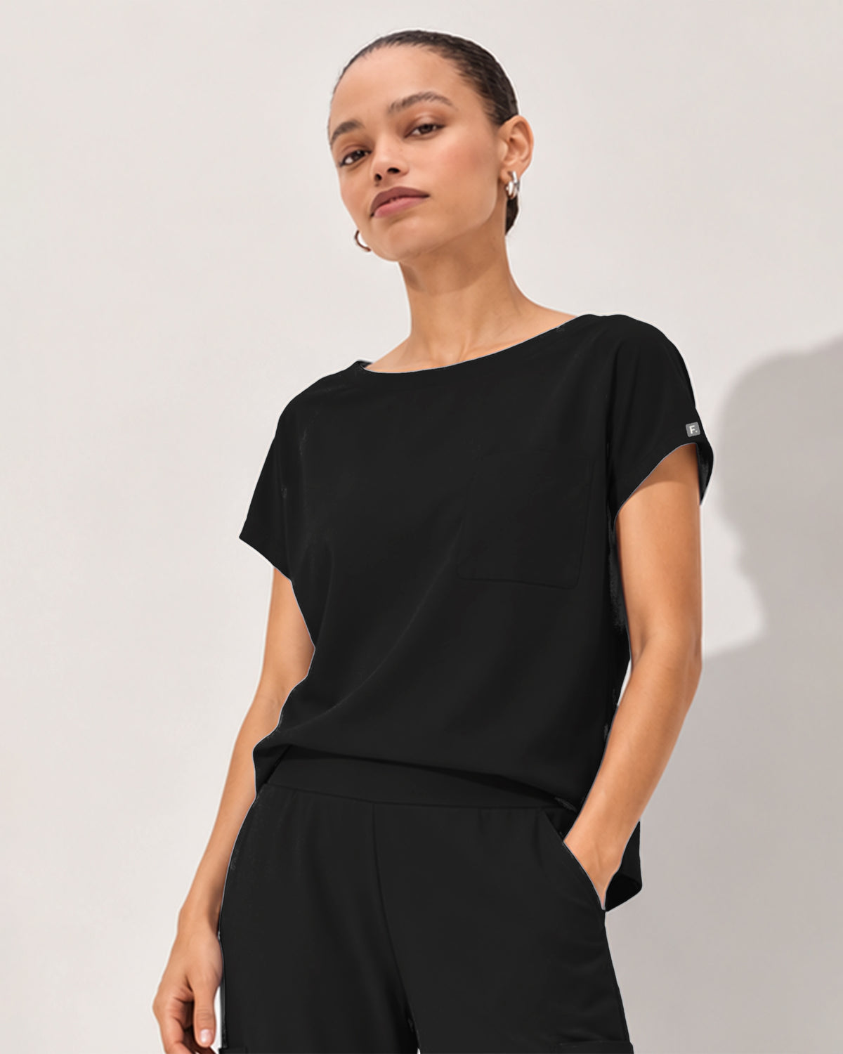 Foundry Women's 1215 Rowan 1 Pocket Boat Neck Dolman Top Black