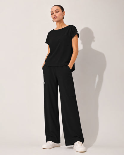 Foundry Women's 1215 Rowan 1 Pocket Boat Neck Dolman Top Black