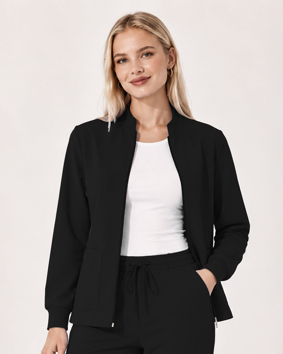 Foundry Women's 6005 Ellis 2 Pocket Scrub Jacket Black