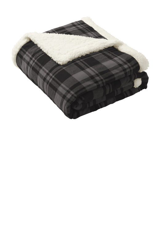 Port Authority Flannel Sherpa Blanket BP43 Black Uneven Plaid