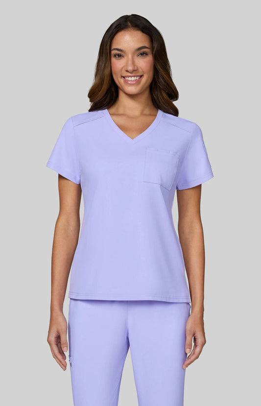 Cureology x koi Aura Women's 2-Pocket V-Neck Tuck-In Scrub Top Digital Lavender