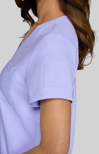 Cureology x koi Aura Women's 2-Pocket V-Neck Tuck-In Scrub Top Digital Lavender