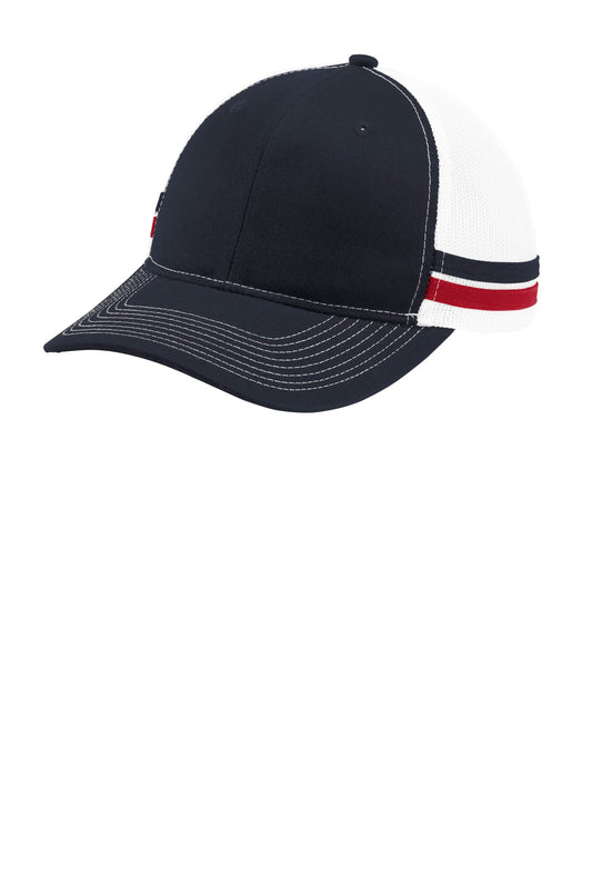Port Authority Two-Stripe Snapback Trucker Cap C113 Rich Navy/ Flame Red/ White