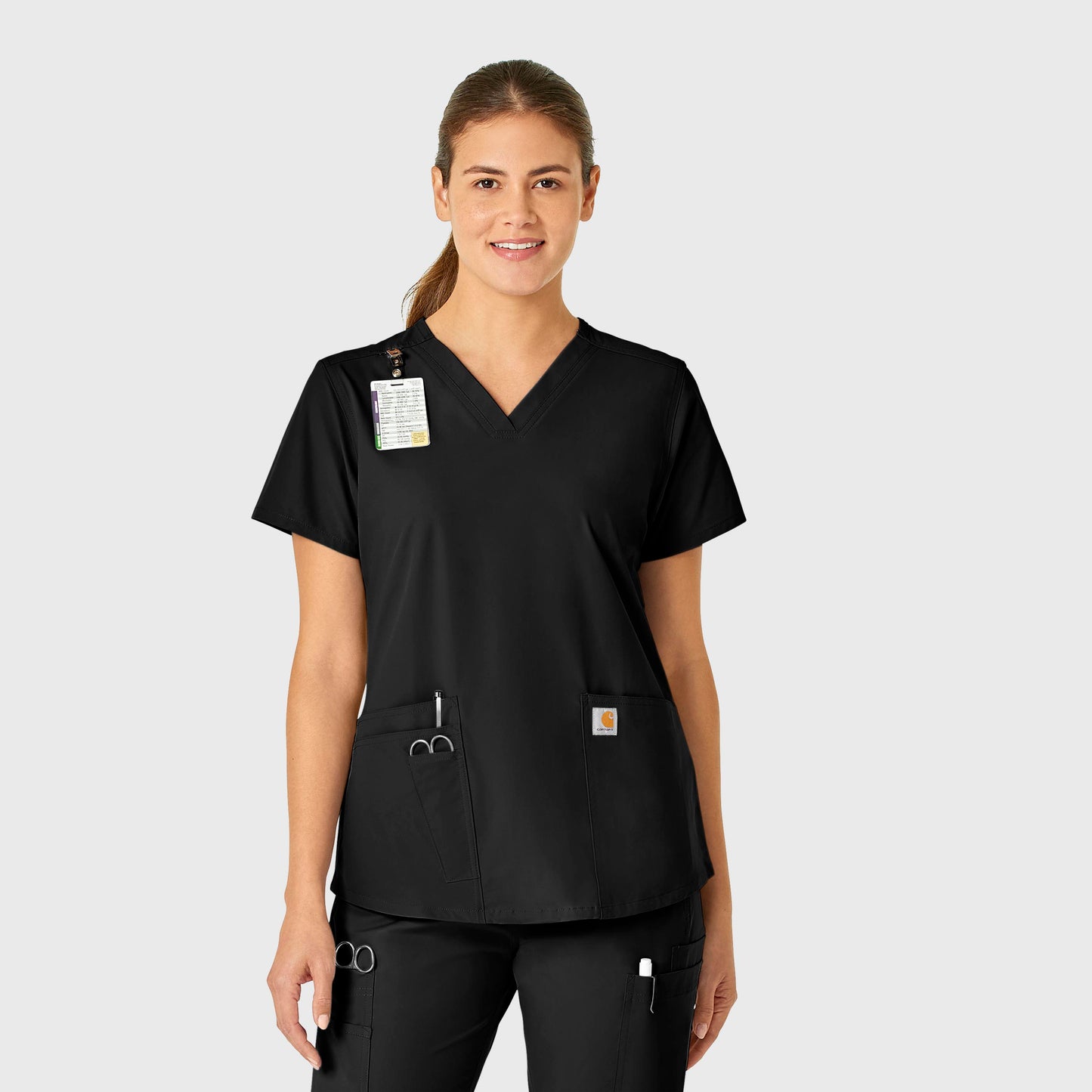 Force Essentials C12113 V-Neck Scrub Top Black Model Image Front | Carhartt