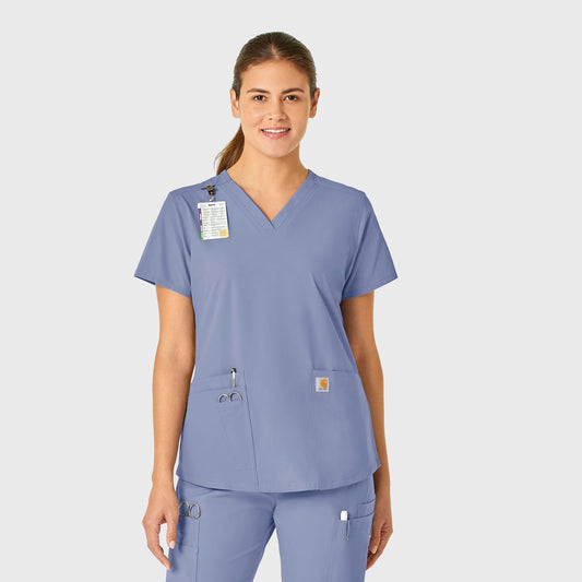 Force Essentials C12113 V-Neck Scrub Top Ceil Blue Model Image Front | Carhartt