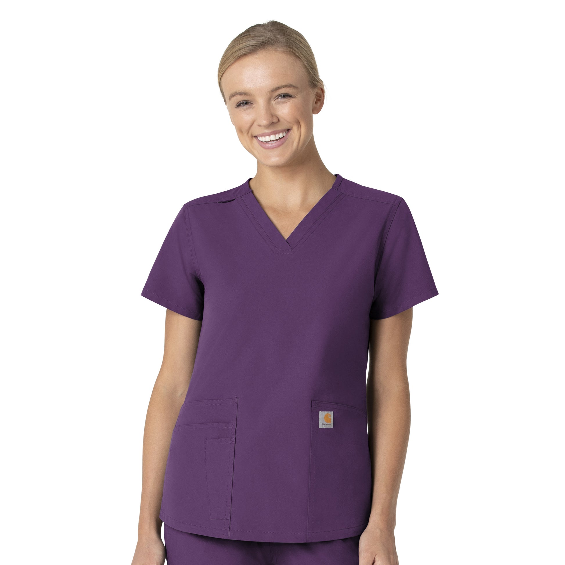 Force Essentials C12113 V-Neck Scrub Top Eggplant Model Image Front | Carhartt