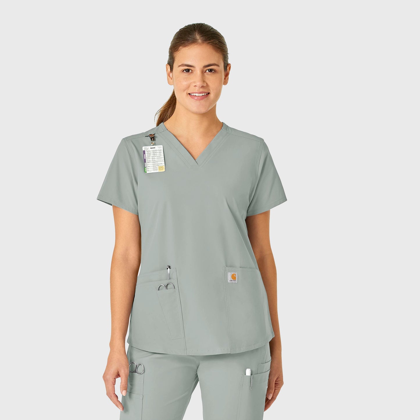 Force Essentials C12113 V-Neck Scrub Top Grey Model Image Front | Carhartt