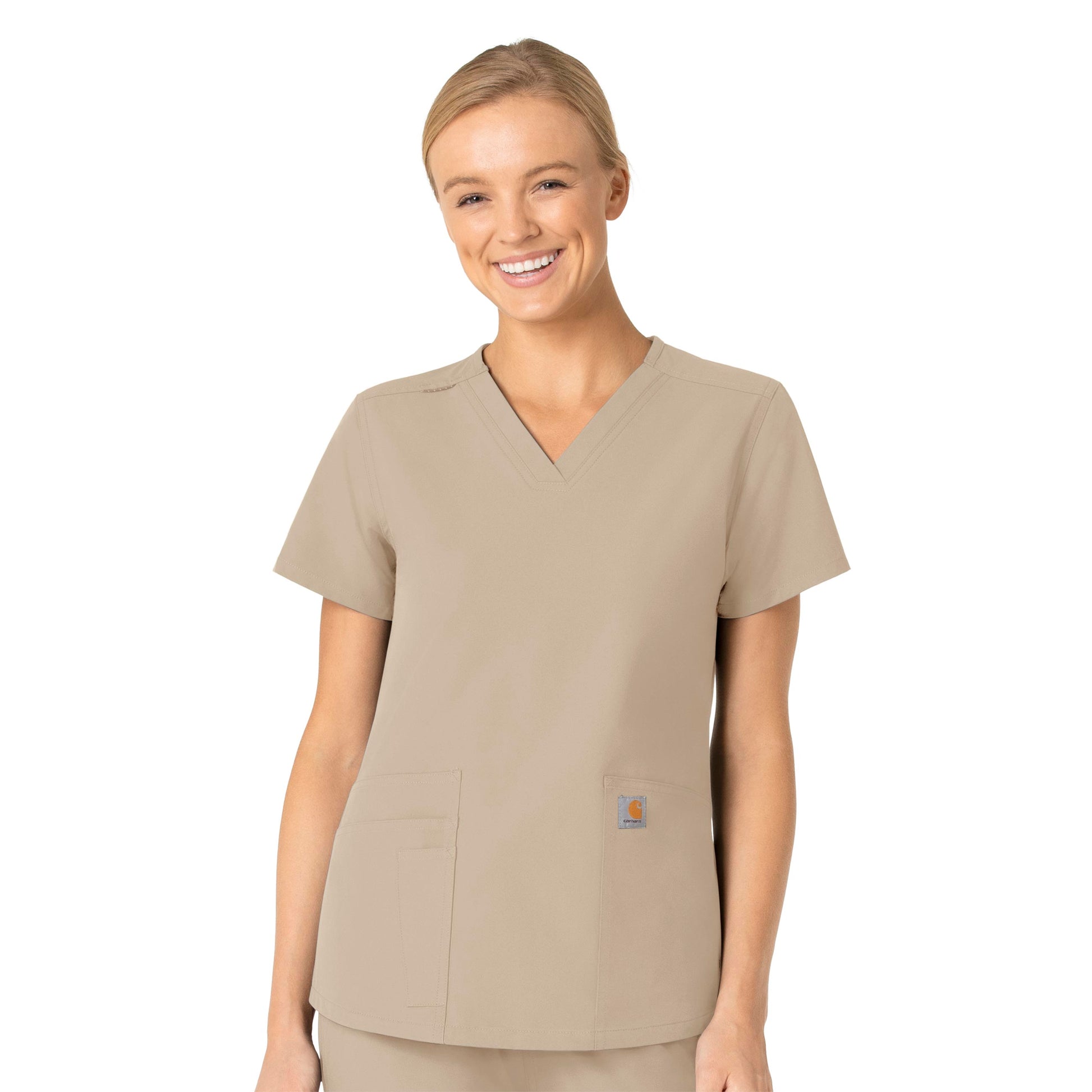 Force Essentials C12113 V-Neck Scrub Top Khaki Model Image Front | Carhartt