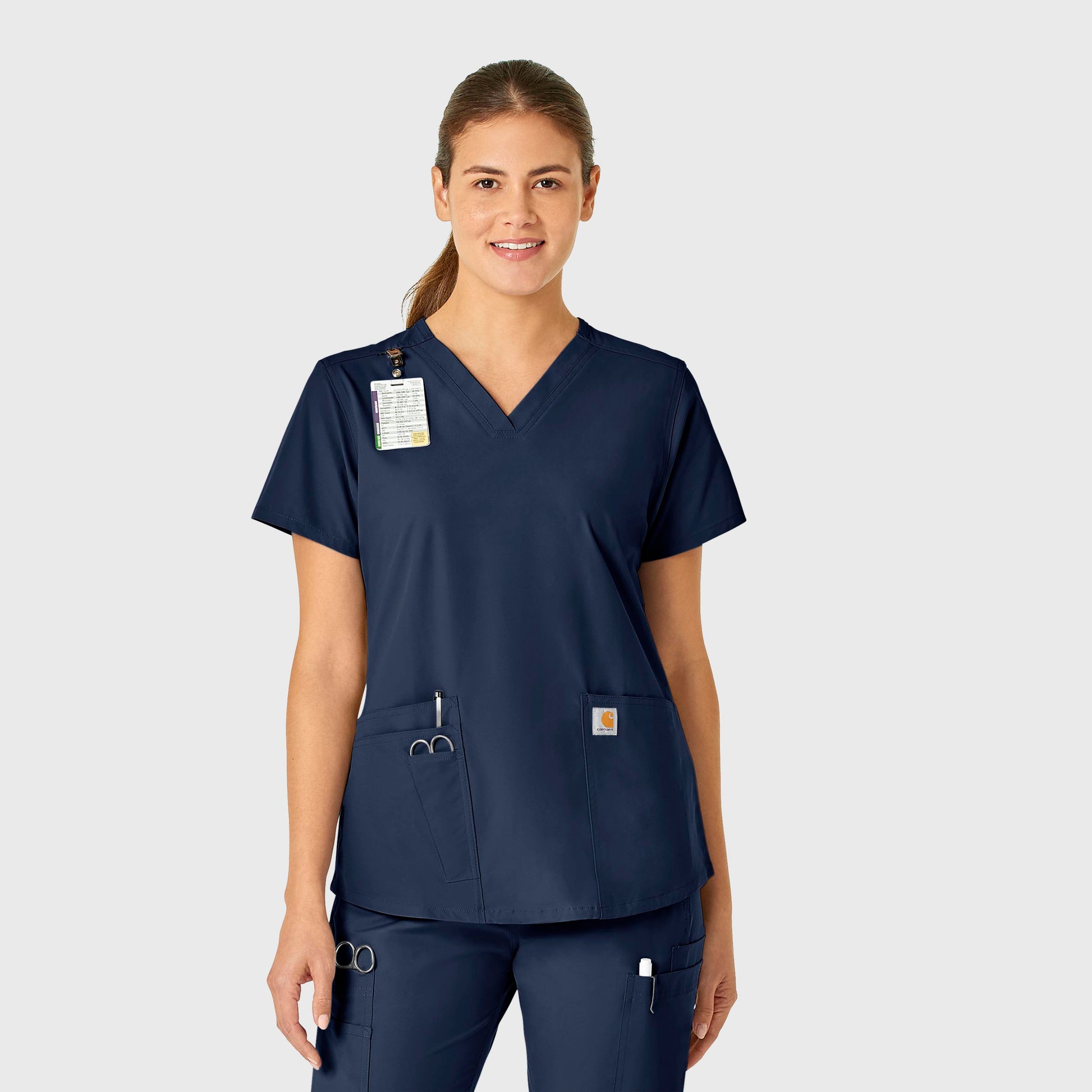 Force Essentials C12113 V-Neck Scrub Top Navy Model Image Front | Carhartt