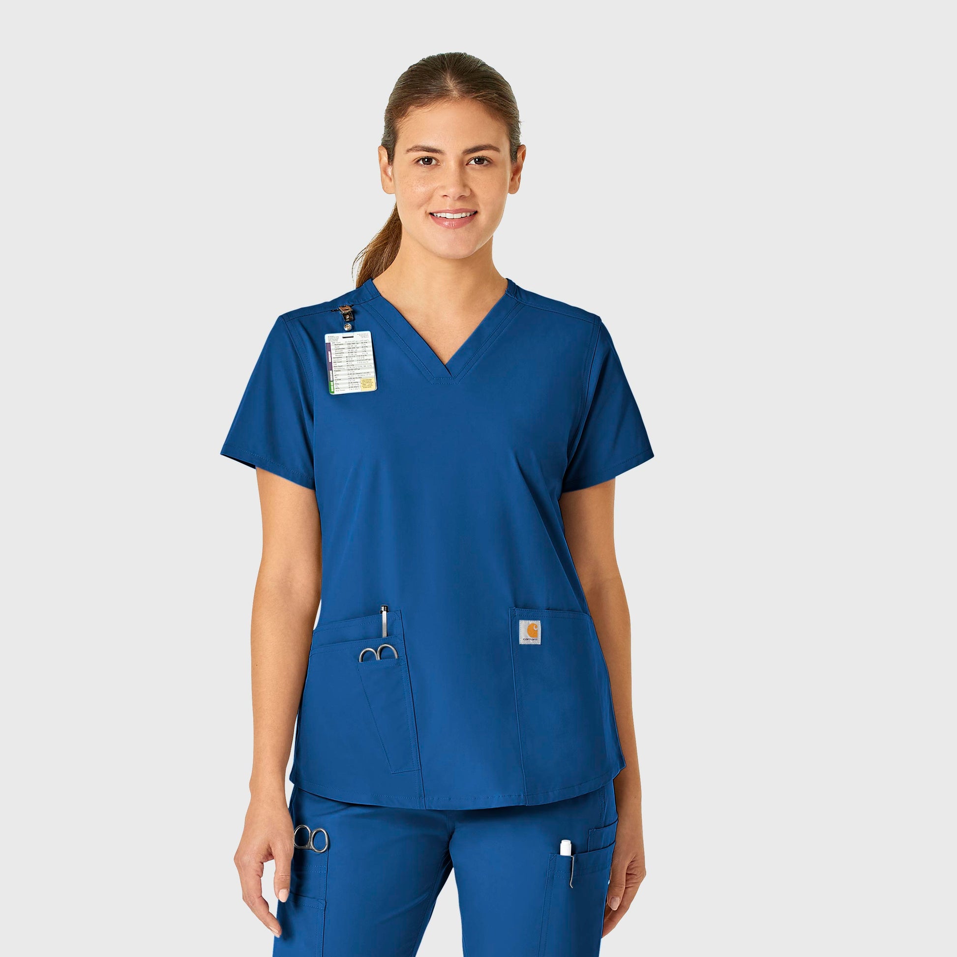 Force Essentials C12113 V-Neck Scrub Top Royal Model Image Front | Carhartt