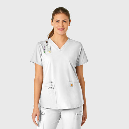 Force Essentials C12113 V-Neck Scrub Top White Model Image Front | Carhartt