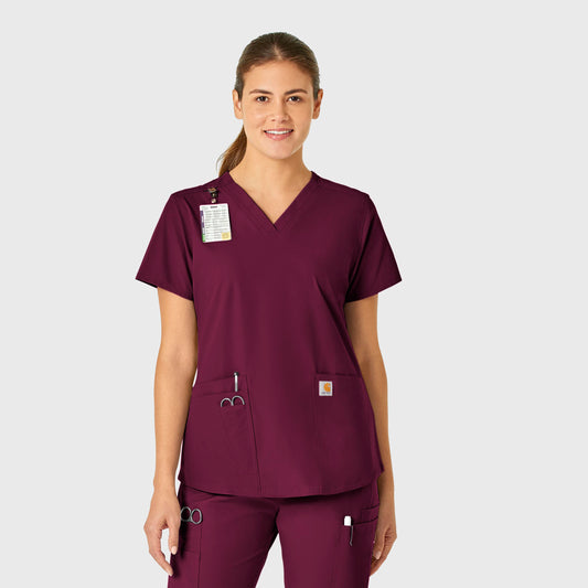 Force Essentials C12113 V-Neck Scrub Top Wine Model Image Front | Carhartt