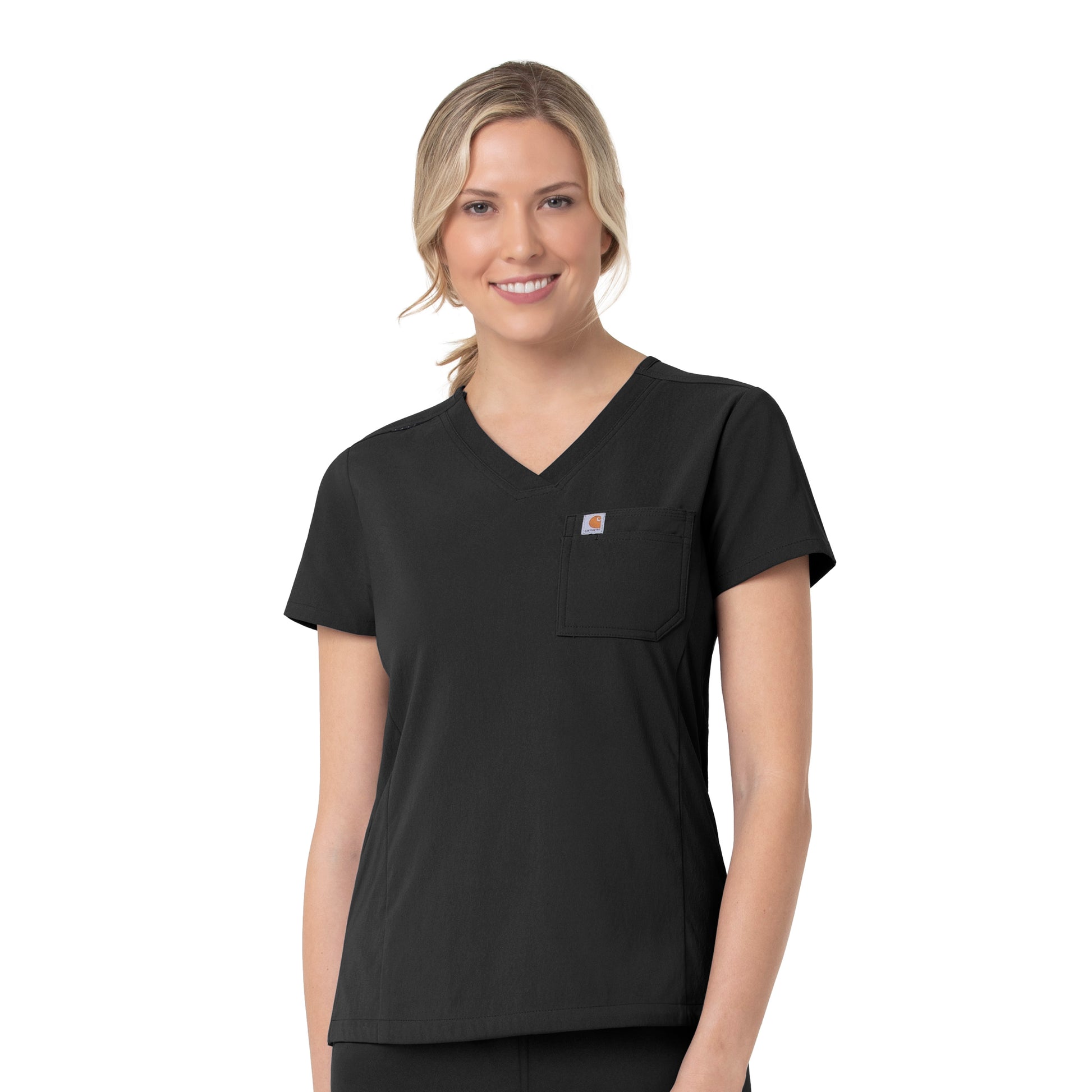 Rugged Flex Peak C12137 Tuck-In Scrub Top Black Model Image Front | Carhartt