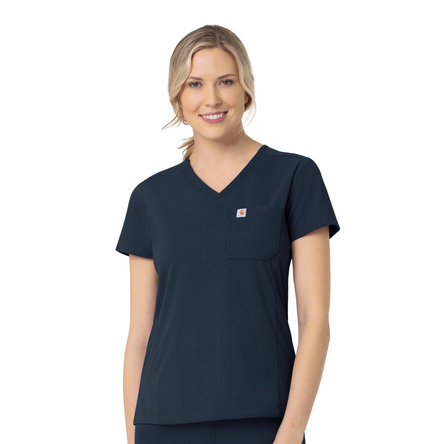 Rugged Flex Peak C12137 Tuck-In Scrub Top Navy Model Image Front | Carhartt