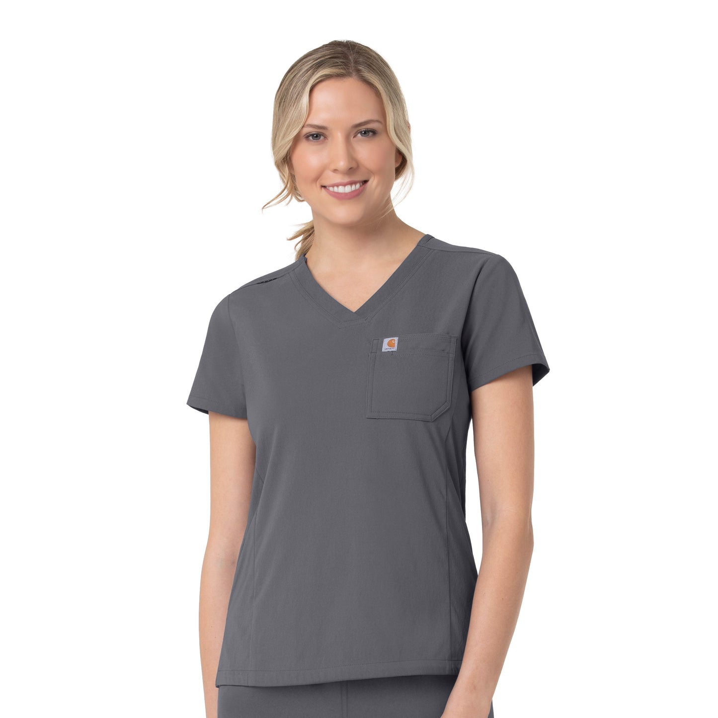 Rugged Flex Peak C12137 Tuck-In Scrub Top Pewter Model Image Front | Carhartt