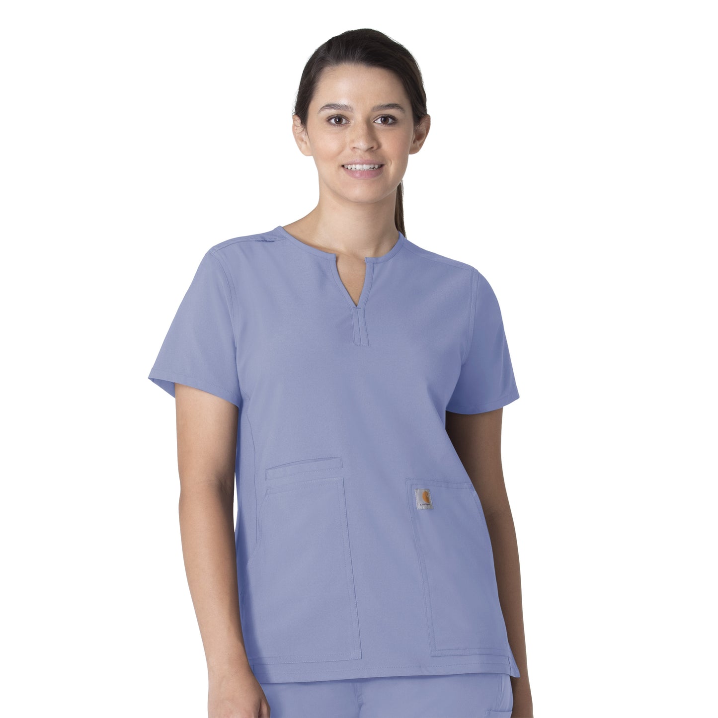 Force Essentials C12213 Notch Neck Tunic Scrub Top Ceil Blue Model Image Front | Carhartt