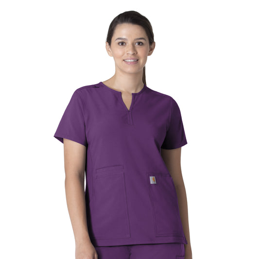 Force Essentials C12213 Notch Neck Tunic Scrub Top Eggplant Model Image Front | Carhartt