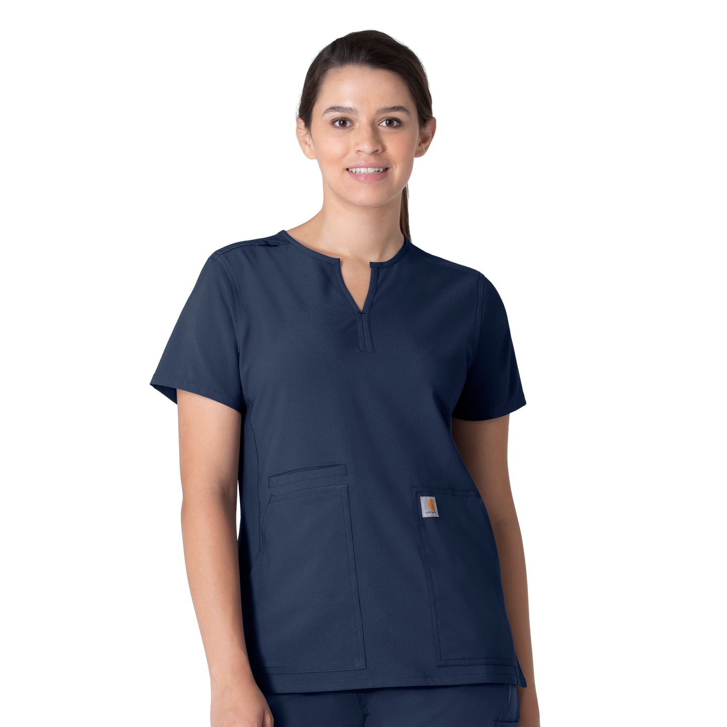 Force Essentials C12213 Notch Neck Tunic Scrub Top Navy Model Image Front | Carhartt