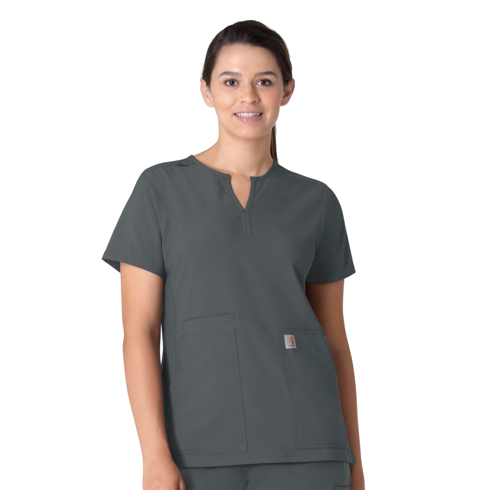 Force Essentials C12213 Notch Neck Tunic Scrub Top Pewter Model Image Front | Carhartt