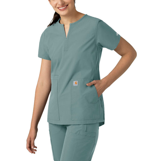 Force Essentials C12213 Notch Neck Tunic Scrub Top Summer Blue Model Image Front | Carhartt