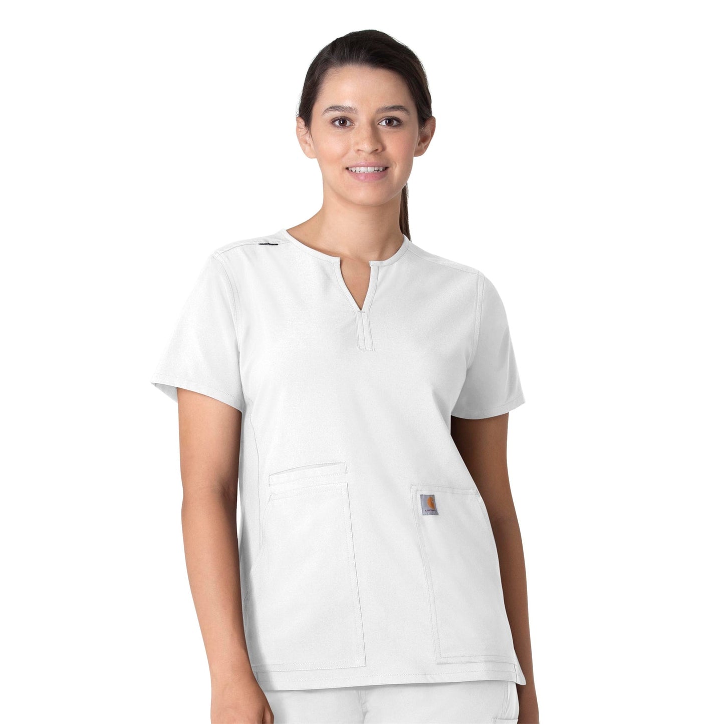 Force Essentials C12213 Notch Neck Tunic Scrub Top White Model Image Front | Carhartt