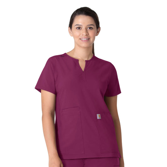 Force Essentials C12213 Notch Neck Tunic Scrub Top Wine Model Image Front | Carhartt