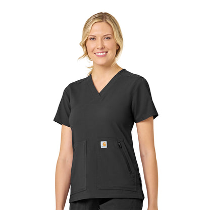 Rugged Flex Peak C12237 4-Pocket V-Neck Scrub Top Black Model Image Front | Carhartt