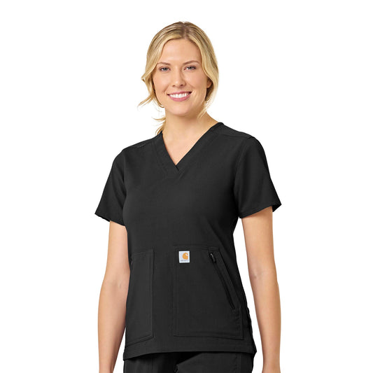 Rugged Flex Peak C12237 4-Pocket V-Neck Scrub Top Black Model Image Front | Carhartt